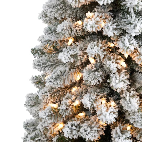 5ft. Pre-Lit Flocked Pencil Artificial Christmas Tree with Clear LED Lights